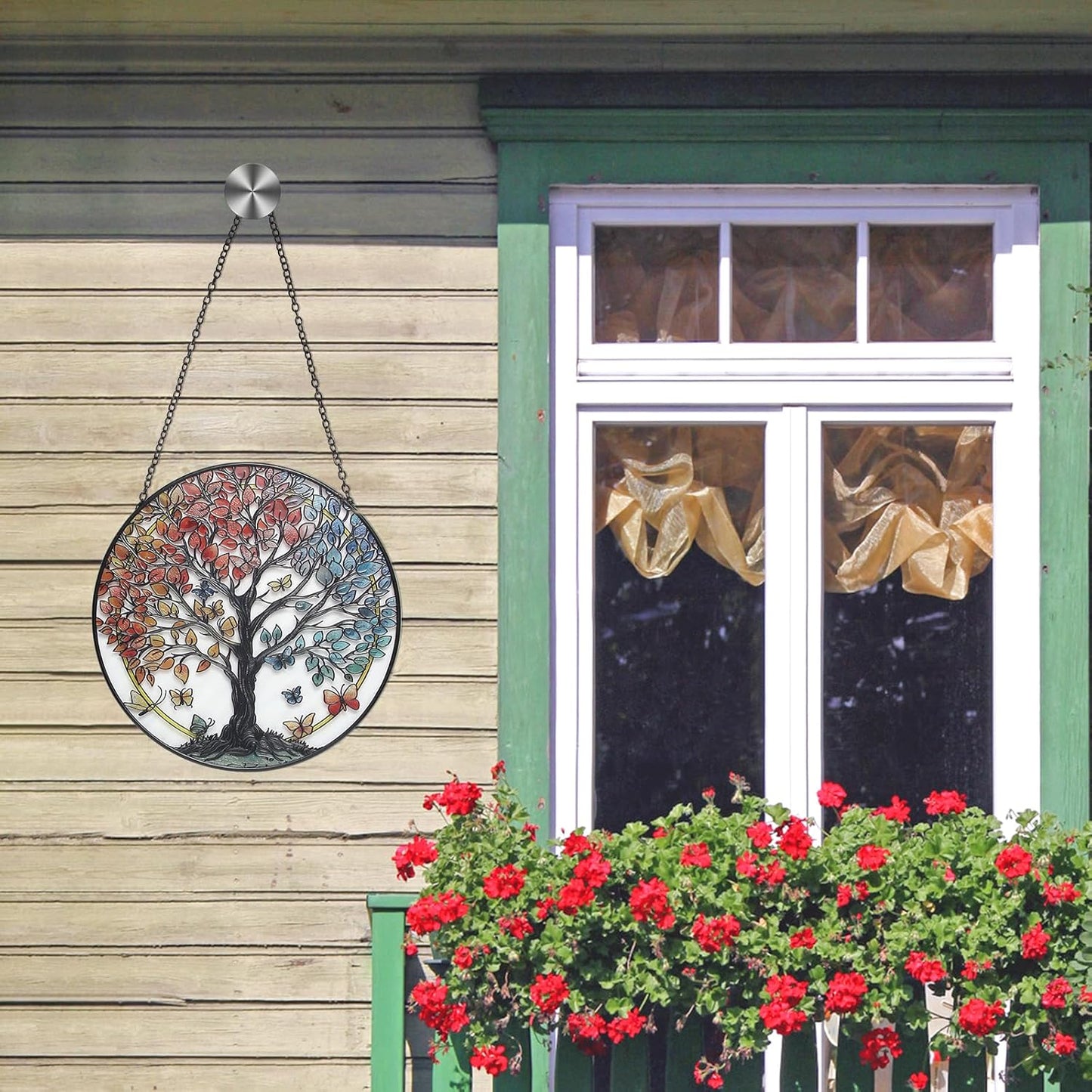 Large Tree of Life Garden Suncatcher, Stained Glass Window Hanging, Suncatchers for Windows Hanging, for Friends, Family, and Women 9.9 * 9.9IN