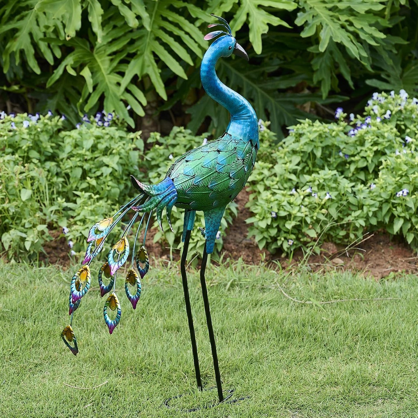 Metal Peacock Statue Yard Decor - Large Iron Peacock 34", Standing Bird Garden Sculptures, Metal Birds Yard Art Outdoor Statues, Outdoor Backyard Decor, Patio, Porch, Lawn Ornament Garden Decoration