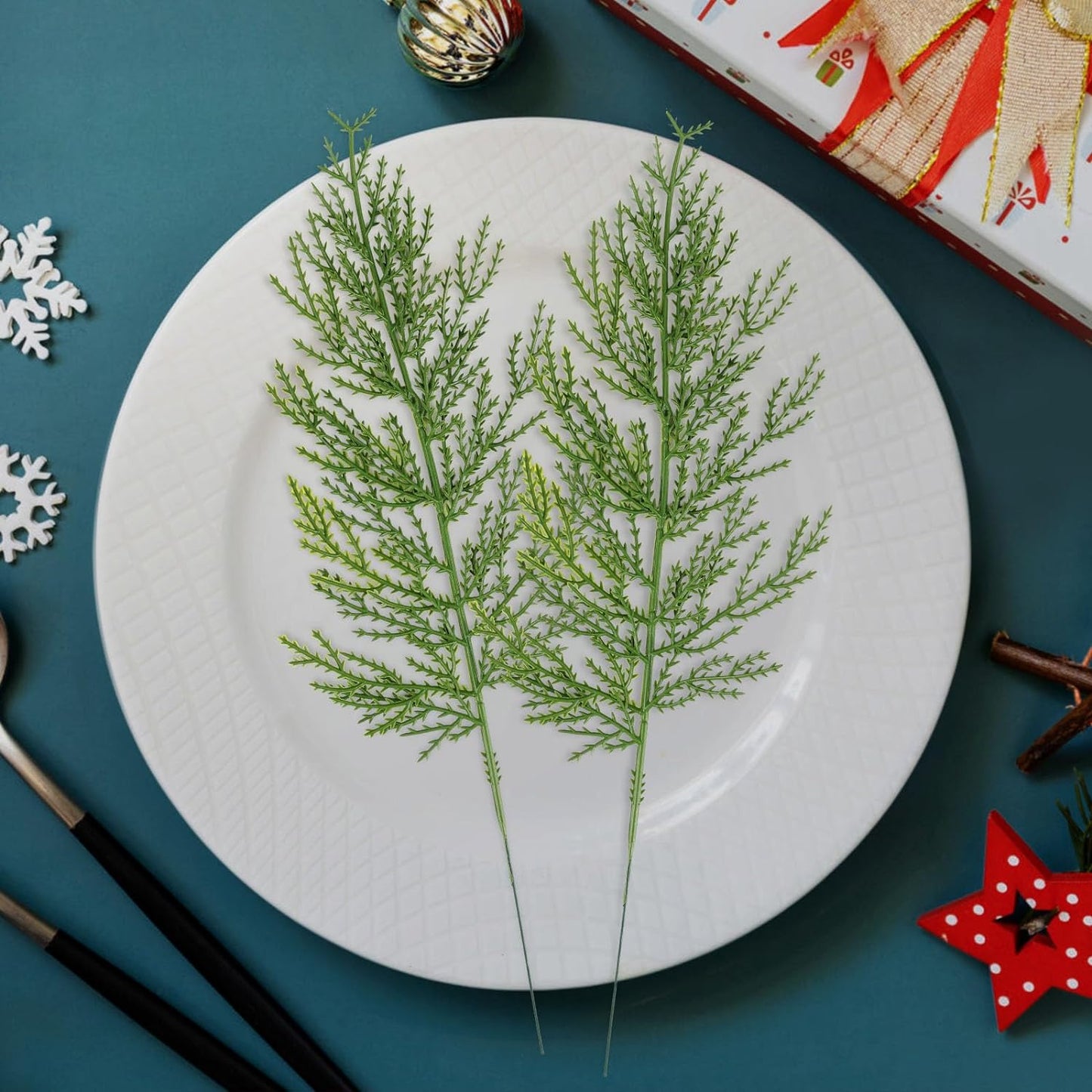 Hananona 120 Pcs Artificial Faux Greenery Sprigs and Twigs - Pine and Cedar Stems for Christmas Holiday DIY, 120 Pieces, Green