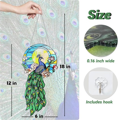 Stained Glass Suncatchers for Windows, Hanging Sun Catchers Indoor Window, Suncatchers for Porch & Garden Unique Peacock-Themed 12''x6''(uv Printed)
