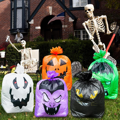 Qilery 6 Pcs Large Halloween Leaf Bags Halloween Reusable Pumpkin Lawn Trash Bags with Twist Ties for Yard, Garden, and Outdoor Party Favors Decorations