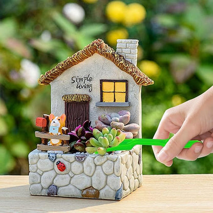 6PCS Mini Garden Hand Succulent Transplanting Tools Set, Plastic Seedling Dibber and Digging Tools for Indoor Gardening, Home Plant Care, Repotting, Lawn Maintenance(Green)