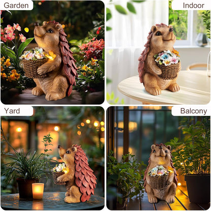Frog Garden Statue with Solar Lantern (Hedgehog)