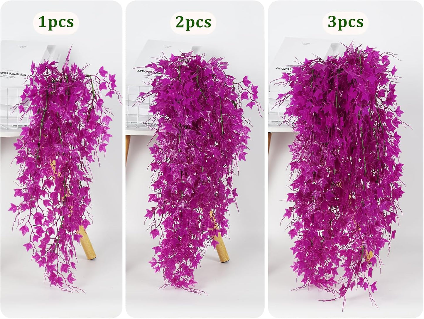 RECUTMS Fake Hanging Plants Artificial Ivy Leaf Faux Vine Plants Outdoor Artificial Hanging Plants Fake Plant Wall Decor Indoor UV Resistant Plants Home Room Decoration(Pure Fuchsia)