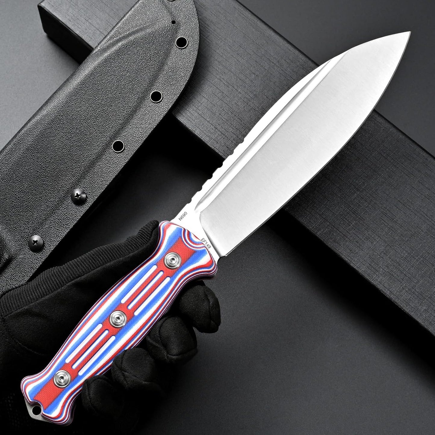 Eafengrow EF149 Fixed Blade Knife N690 Steel Blade Colorful G10 Handle Full Tang EDC Straight Knife for Hunting Camping Adventure