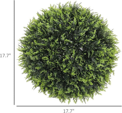HOMCOM Topiary Balls Set of 2 17.7 Inch Artificial Plant, UV-Protected Anti-Fading Faux Decorative Cedar Balls, Fake Plants for Home Indoor Outdoor Decor, Green