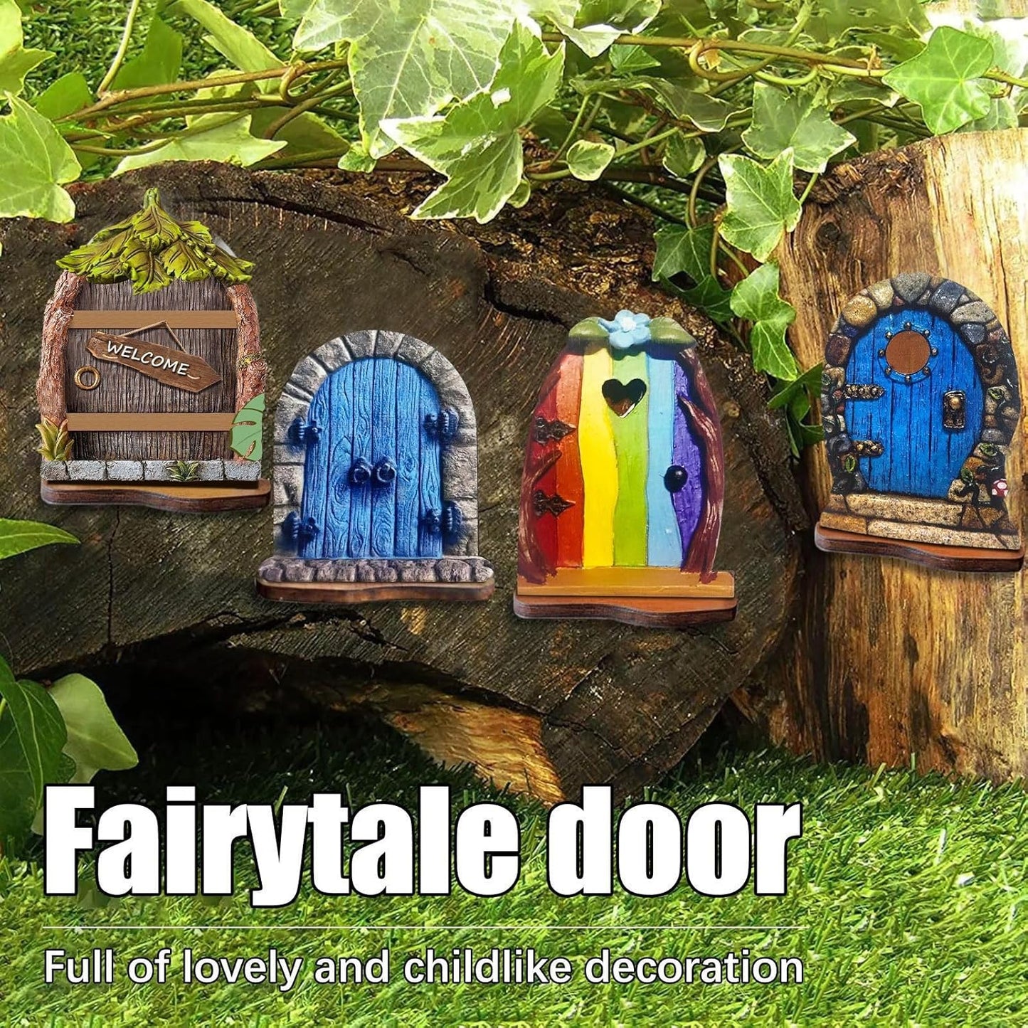 Enchanted Fairy Door for Tree Trunks - Weather-Resistant Miniature Garden Decor, 6-Piece Whimsical Outdoor Accessory Kit for Kids & Fantasy Enthusiasts (Fairy Tale Style-2)