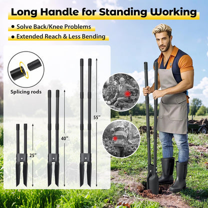 Post Hole Digger Tool, Heavy Duty Post Hole Digger with 55 Inch Handle, Dual Sharp Blades for Soil Plugging, Digging, Cultivating, Weeding, Manual Post Hole Digging Tool Garden Shovel, Black