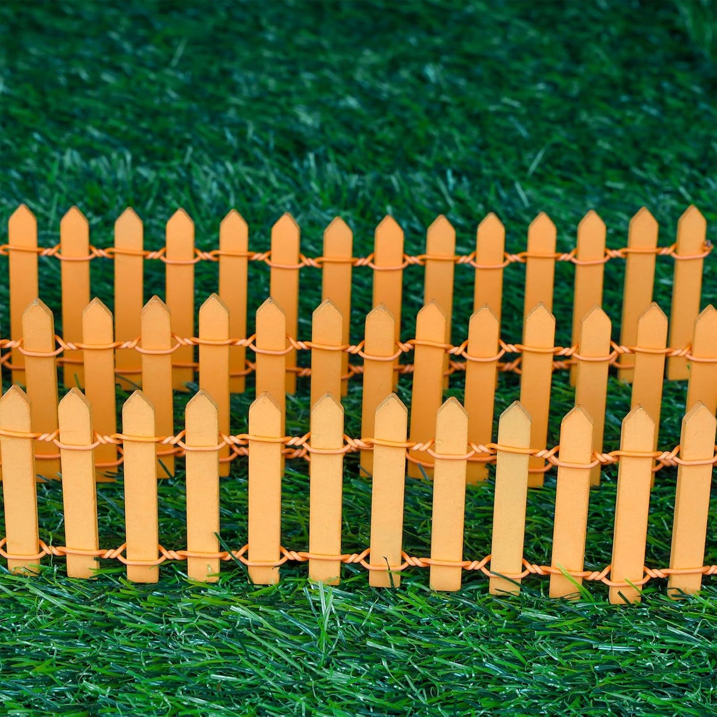 Mini Fairy Garden Fence, 35.5x2 Inch Cuttable Small Wood Picket Fence, DIY Miniature Accessories Decoration for Dollhouse, Crafts, Vegetable Platter, Cake(Orange)