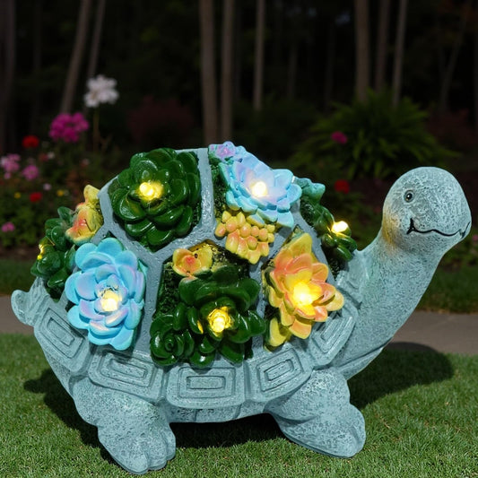 Solar Turtle Garden Statues with LED Lights, Outdoor Decor for Patio Yard Balcony - Unique Housewarming Birthday Gifts for Women Mom Grandma