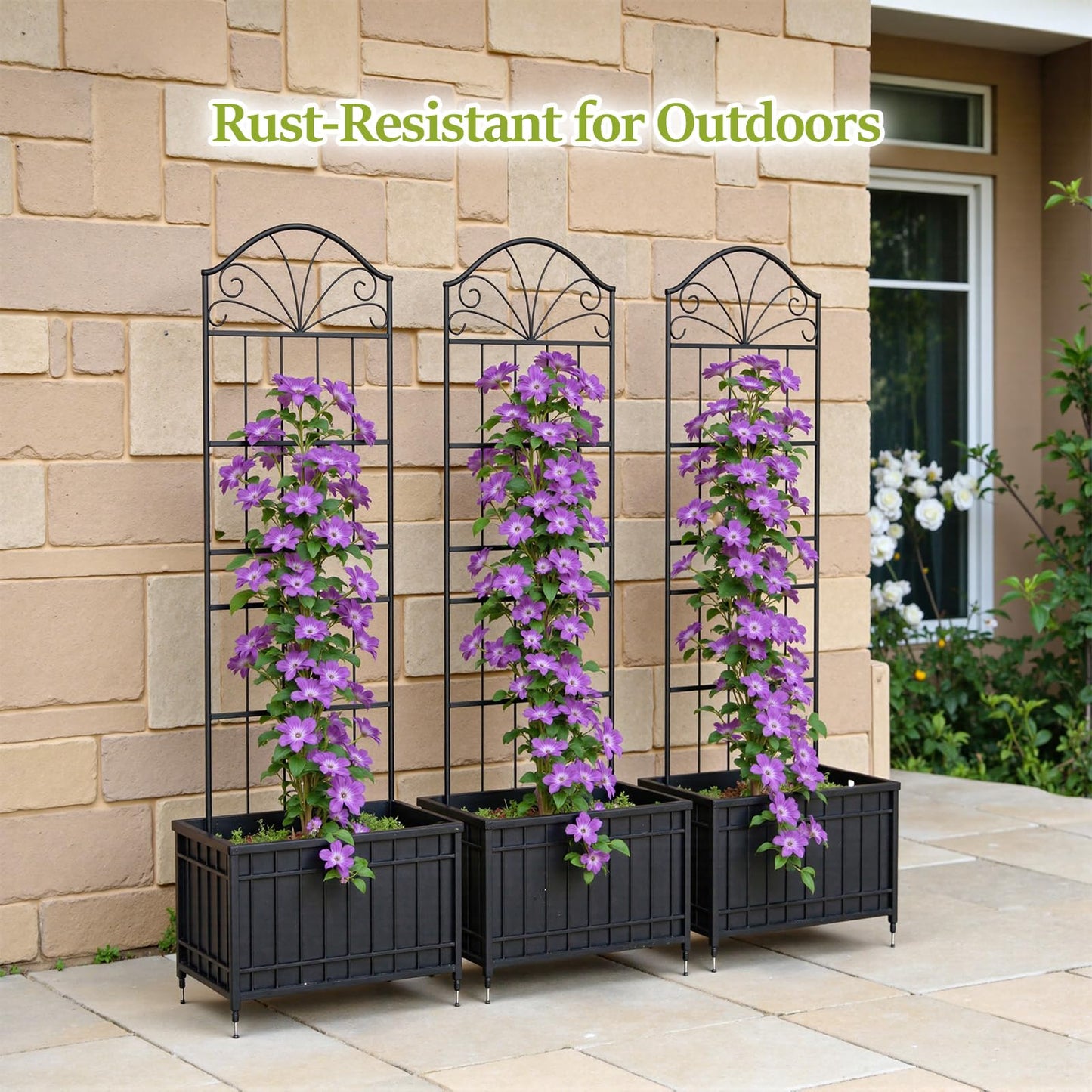 VOXOR Metal Trellis for Climbing Plants Outdoor, 60 * 19.7 Inch Tall Garden Trellis with Black