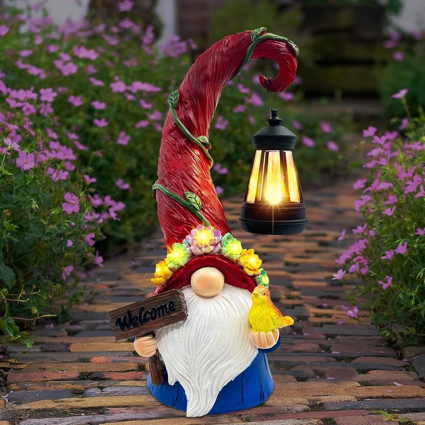 Gnome Garden Decor Statue Solar Lights Outdoor Decor with Succulent and 6 LED Lights,for Balcony,Garden,Patio,Yard,Lawn,Housewarming Birthday Gifts for Women/Mom/Grandma