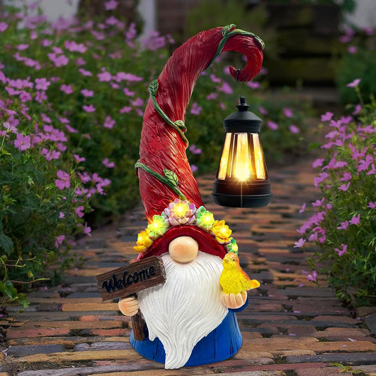Gnome Garden Decor Statue Solar Lights Outdoor Decor with Succulent and 6 LED Lights,for Balcony,Garden,Patio,Yard,Lawn,Housewarming Birthday Gifts for Women/Mom/Grandma