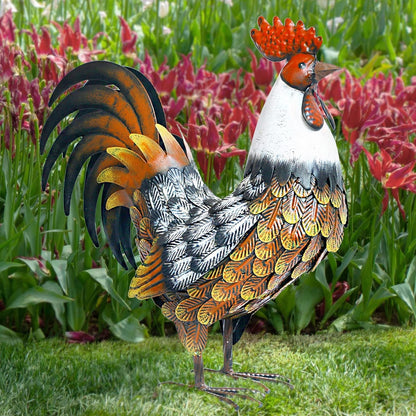 Kircust Garden Rooster Statues & Sculpture, Metal Chicken Animal Yard Art Lawn Ornament Figurines Artwork for Outdoor, Patio,Backyard and Home Kitchen Decoration