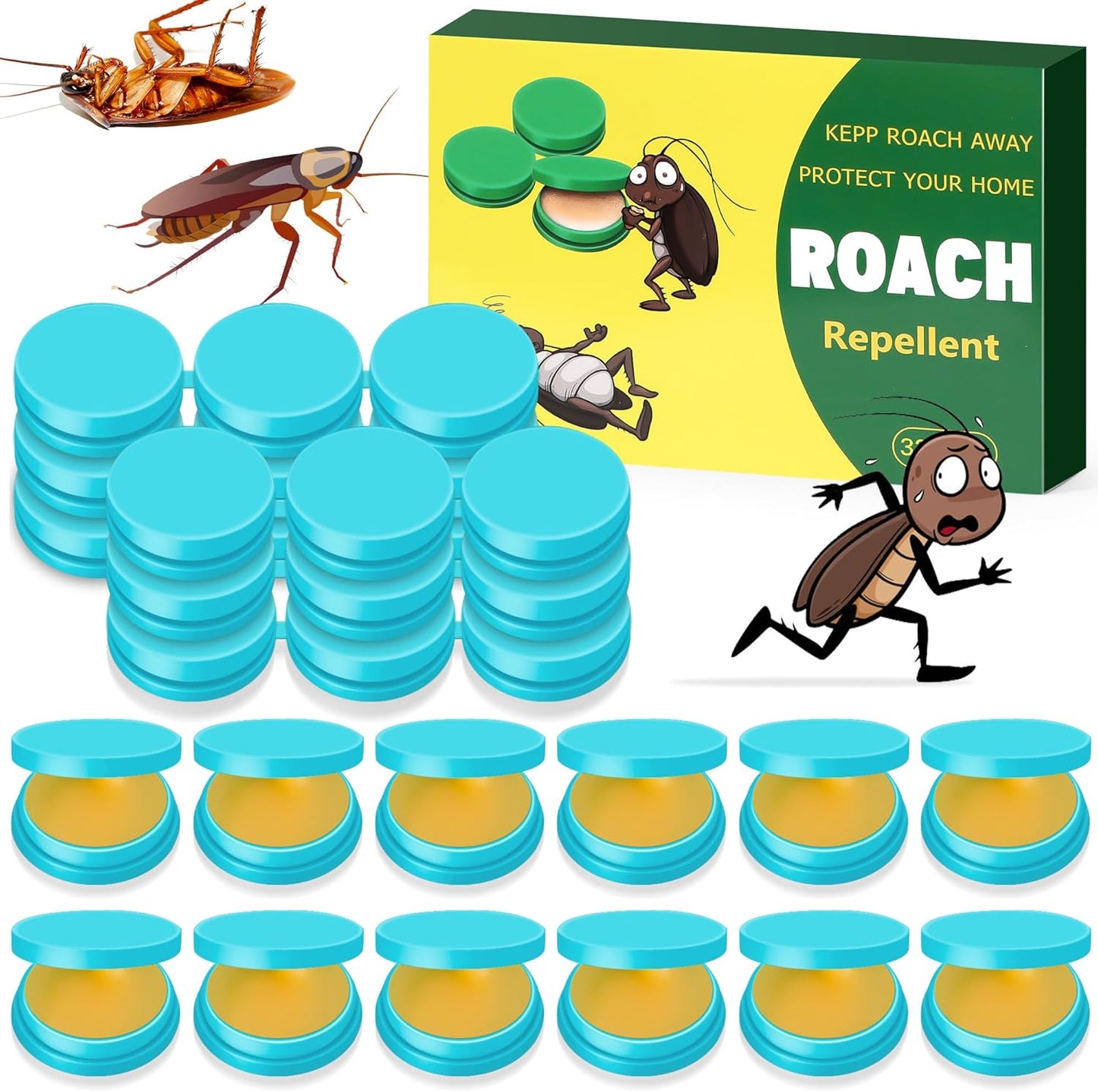 32 Pack Cockroach Gel Bait & Roach Repellent Use for Home, Quick Elimination of Indoor Roach Nests, Easy to Use & No Mess Cockroach Deterrent Indoor for Kitchen Home RV