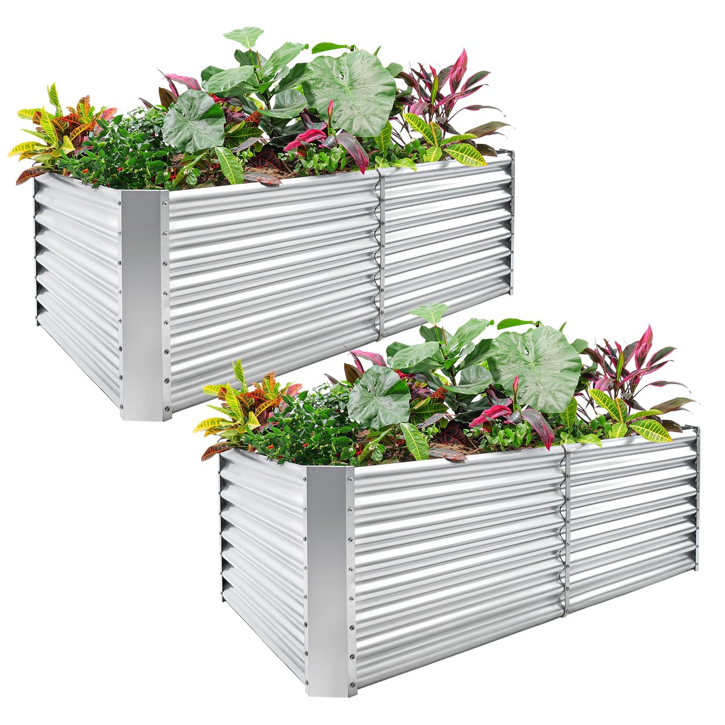 Land Guard 2 Pack 6×3×2 ft Galvanized Metal Raised Garden Bed, 2FT Deep Root Elevated Planter Box