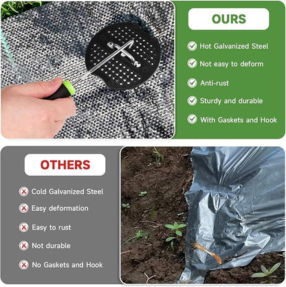 Garden Stakes,6 Inch 11 Gauge 50pcs Galvanized Landscape Staples + 50pcs Gaskets + 1Pick Hook,Tent Stakes Landscaping Fabric SOD Pins for Weed Fabric Barrier,Groud Cover,Fence