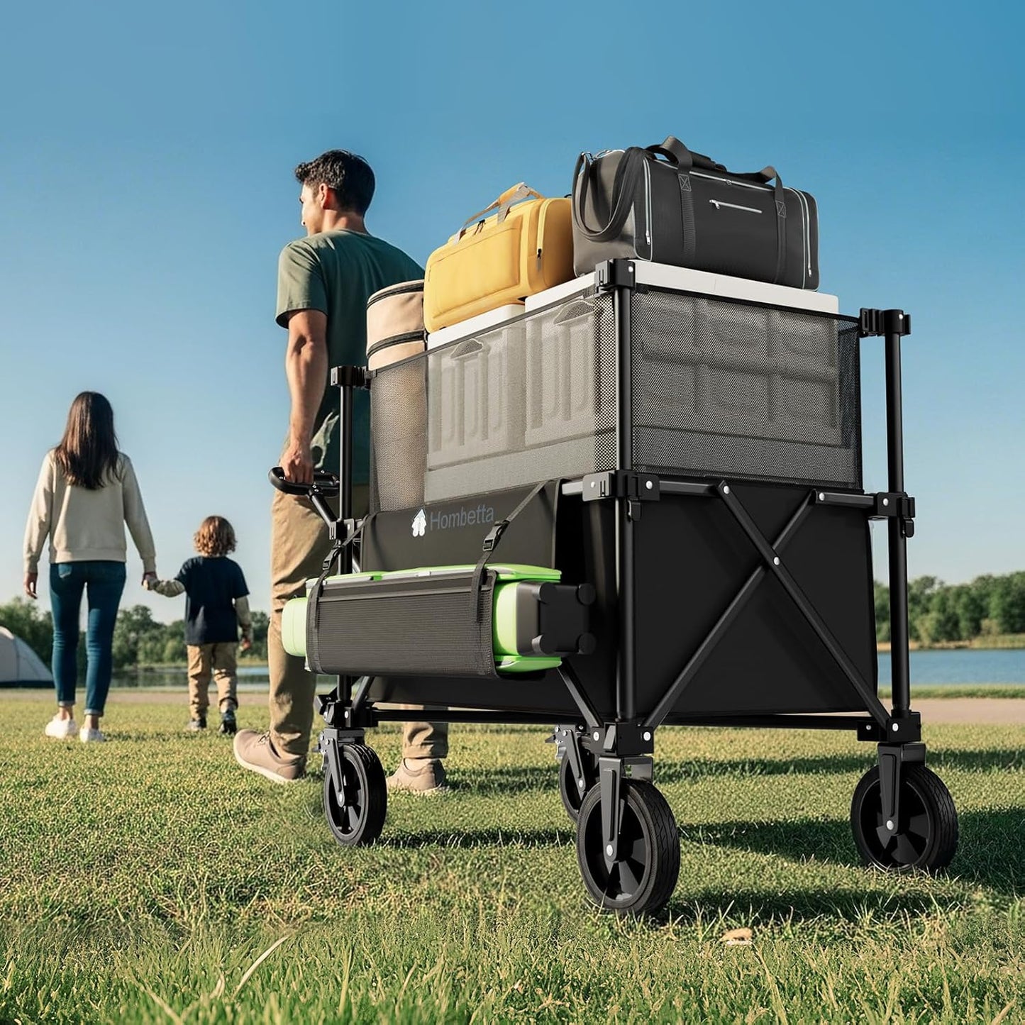 Adjustable Folding Wagon Cart, 150L–300L Expandable Capacity, 450LBS Heavy Duty Collapsible Utility Wagon with All-Terrain Wheels & Brake, Ideal for Beach, Camping, Garden & Outdoor Gear
