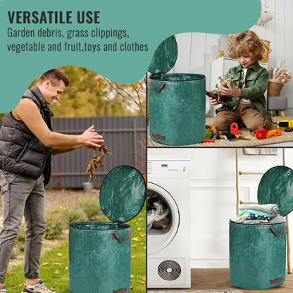 Gardenpal 3 Pack 72 Gallons Reusable Yard Waste Bags with lid, Garden Waste Bags Container Heavy Duty with 4 Handles