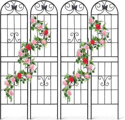 4 Pack Metal Garden Trellis 86.7" Tall Outdoor Climbing Plant Support for Roses, Flowers, Rustproof Durable Black Galvanized Tube, Lawn Garden Fence Decor Screen (4pcs, 86.7" H)