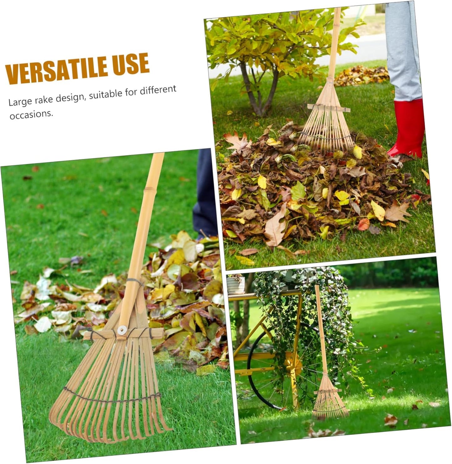 Milisten Gardening Tool Bamboo Rake Wood Handle Small Garden Rake for Loosening Weeding Gardening Tasks