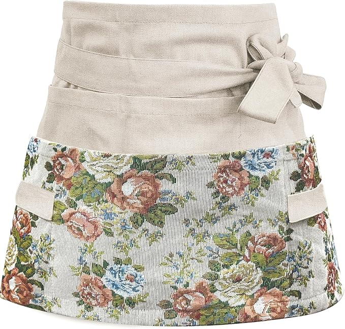 Garden Apron for Woman, Serve Apron Cute, Flora Half Apron with 8 Pockets, Valentines Gift for Mom Wife Girlfriend