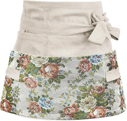Garden Apron for Woman, Serve Apron Cute, Flora Half Apron with 8 Pockets, Valentines Gift for Mom Wife Girlfriend