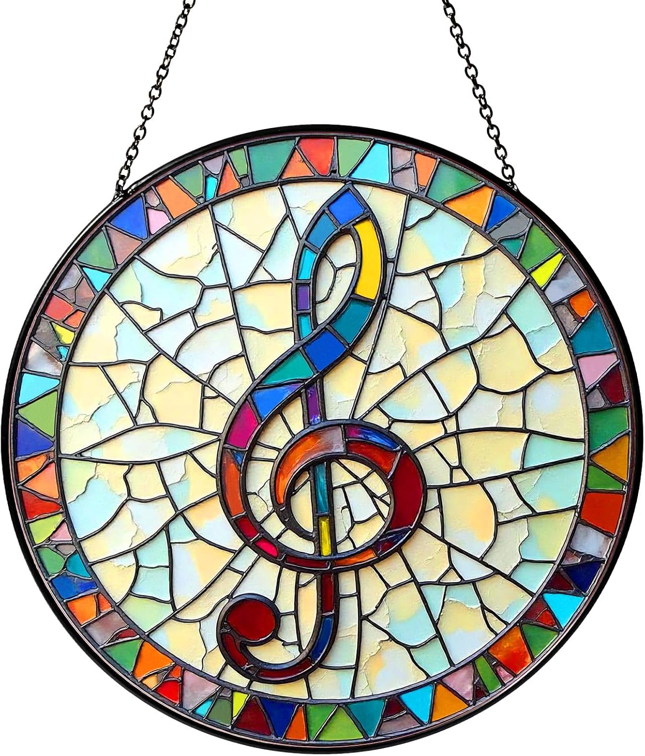 Musical Stained Glass Window Hanging Music Design Sun Catcher Musician Decor Music Teacher Gifts for Women Christmas Suncatchers for Home Windows Hanging Decoration, 7.87inch
