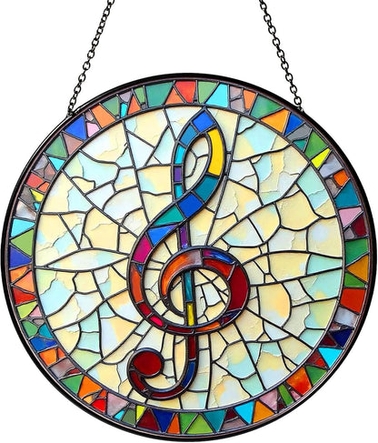Musical Stained Glass Window Hanging Music Design Sun Catcher Musician Decor Music Teacher Gifts for Women Christmas Suncatchers for Home Windows Hanging Decoration, 7.87inch