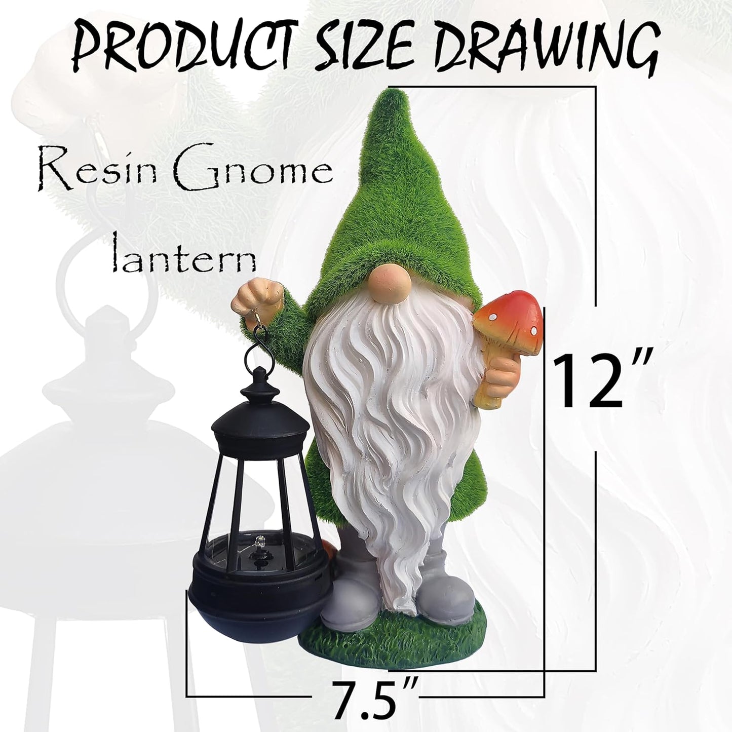 Gnomes Solar Garden Statues,Resin Gnome Figurine Decorations Holding Mushroom and Solar Lights Lantern, Outdoor Figurines Lawn Garden Statue Decor Art for Lawn,Yard, Balcony Ornament.