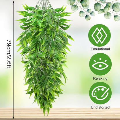 Hoteam 12 Pcs Artificial Hanging Plants 32 Inch Fake Ivy Vines with Fake Leaves Patio Artificial Plants Greenery for Living Room Indoor Outdoor Wall, No Basket (Bamboo Leaf)