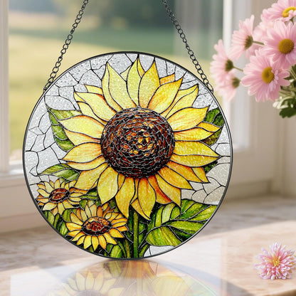 8-Inch Stained Glass Ornament, Stained Glass Window Hanging, Sunflower Ornament, Window Hanging Decor Suncatcher | Mother's Day, Christmas, Birthday, Gifts for Sunflower Plant Lovers