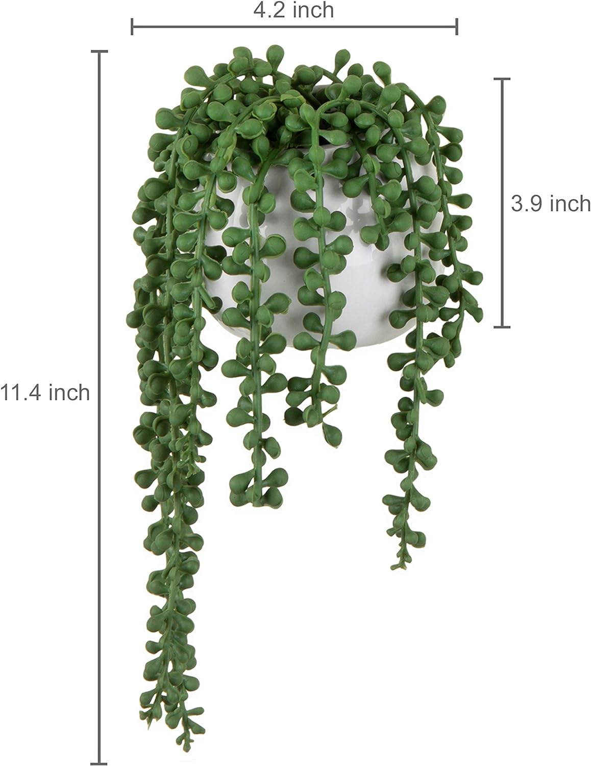 MyGift Artificial Faux String of Pearls Plants in White Ceramic Wall Hanging Planter Pot with Jute Rope, Set of 2