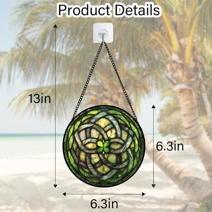 Stained Glass Window Hanging, Abstract Green Clover Sun Catchers Colorful Glass Panel Bless Suncatcher Decor for Birthday for Women, Men, Wife, Aunt, and Mom 6.3 in