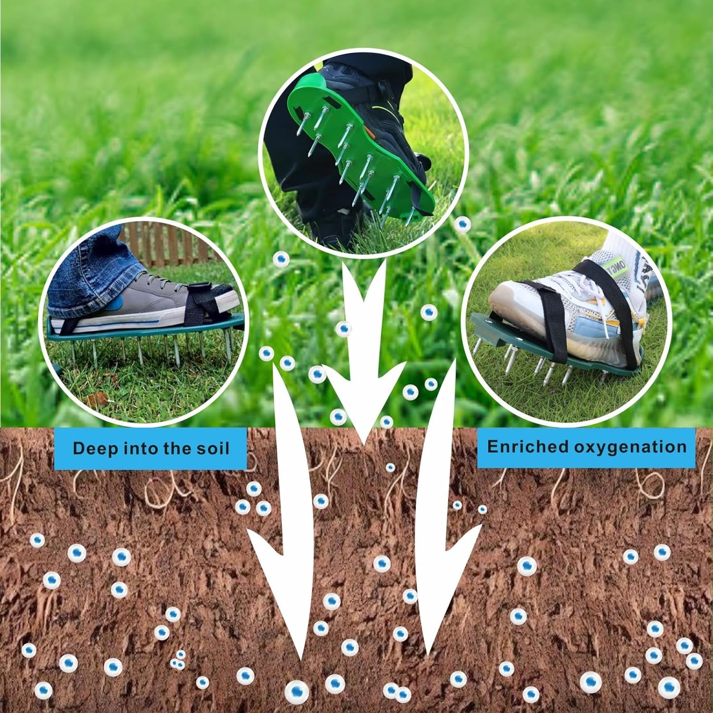 Lawn Aerator Shoes Upgrades Aeration Shoes for Lawn Heavy Strap Spike Shoes for Grass Soil Aerating Spikes Tool (Green)