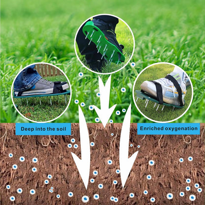 Lawn Aerator Shoes Upgrades Aeration Shoes for Lawn Heavy Strap Spike Shoes for Grass Soil Aerating Spikes Tool (Green)