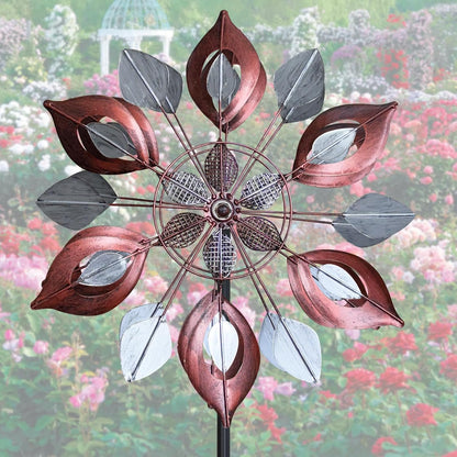 GUAGUA Classical Metal Wind Spinner Outdoor, 360 Degrees Swivel Wind Spinners for Yard and Garden, 74 in Wind Sculptures Willow Leaves Patio Decor (Red)
