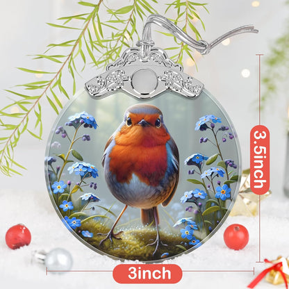 Robin Stained Glass Ornament - Christmas Tree Decorations, Robin Ornaments for Christmas Tree