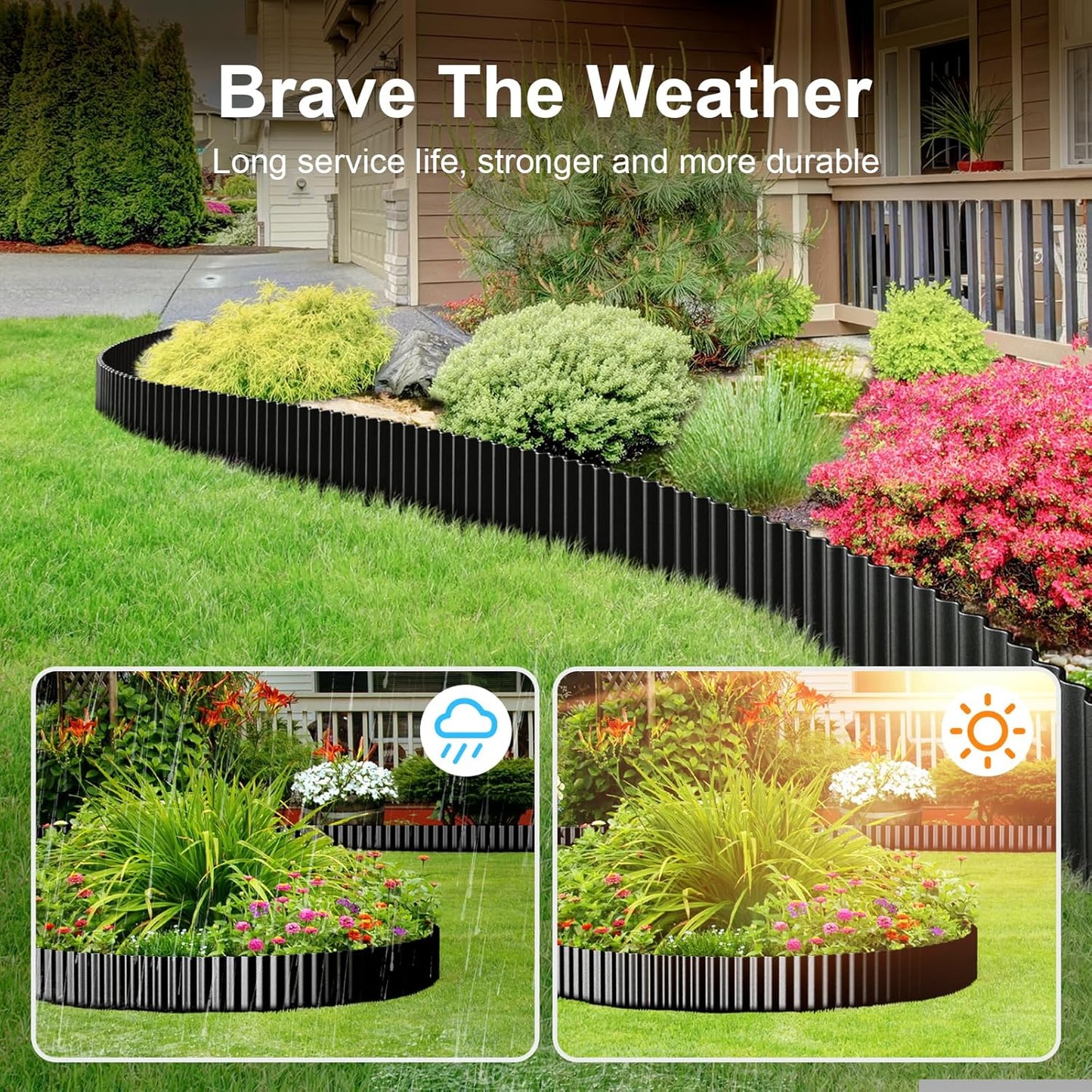 Land Guard Corrugated Garden Edging Border, 6" × 100' Landscape Paver Edging, Tall Landscape Edging, Fence for Garden, Flower Bed, Lawn and Landscape Edging (Black)