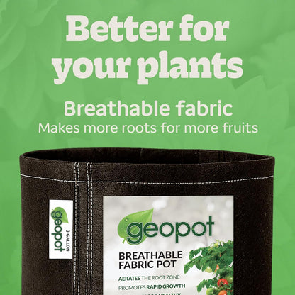 GeoPot 3 Gallon Fabric Grow Bags for Vegetables, Houseplants, Herbs & Flowers | 10-Pack | Fabric Pots for Outdoors and Indoors, Aerated Fabric Grow Bags