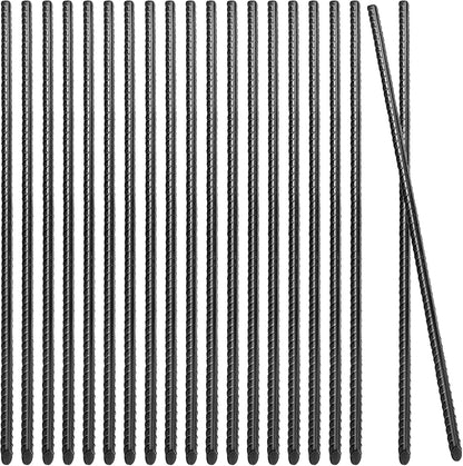 20 Pack 16 Inch Straight Rebar Stakes, 3/8" Thick Steel Heavy Duty Anchor Ground Rebar Stakes with Pointed End, Metal Garden Stakes for Landscaping Camping Concrete Forming Plant Support, Black