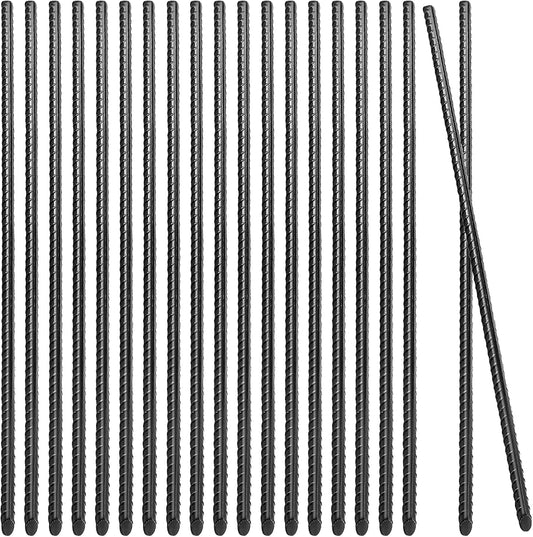 20 Pack 16 Inch Straight Rebar Stakes, 3/8" Thick Steel Heavy Duty Anchor Ground Rebar Stakes with Pointed End, Metal Garden Stakes for Landscaping Camping Concrete Forming Plant Support, Black