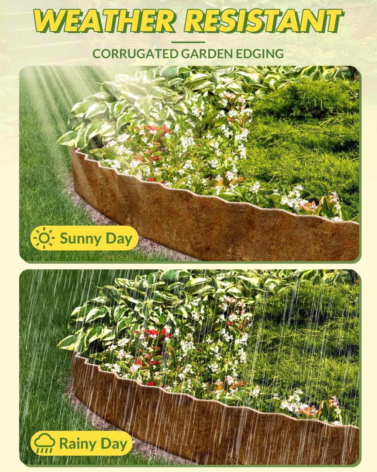 Velway Corrugated Metal Garden Edging - 6" H x 40Ft Sturdy Landscape Edging Border for Lawn, Flower Bed, Paver Edging and Garden Fence - Rusty