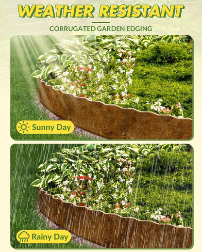 Velway Corrugated Metal Garden Edging - 6" H x 40Ft Sturdy Landscape Edging Border for Lawn, Flower Bed, Paver Edging and Garden Fence - Rusty
