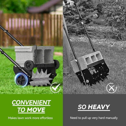 18-Inch Lawn Aerator,Heavy Duty Push Spike Aerator with 4 Wheels,Aerator Lawn Tool with Steel Handle, Manual Aerator Lawn Tool with Foam Armrests, Suitable for Lawn, Garden and Yard