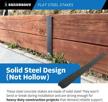 Sandbaggy Flat Steel Stakes for Concrete Forms with Nail Holes - 1.5" Wide - Painted - Removable, Reusable, V Point End - Construction Grade Stakes (120, 36 inch)