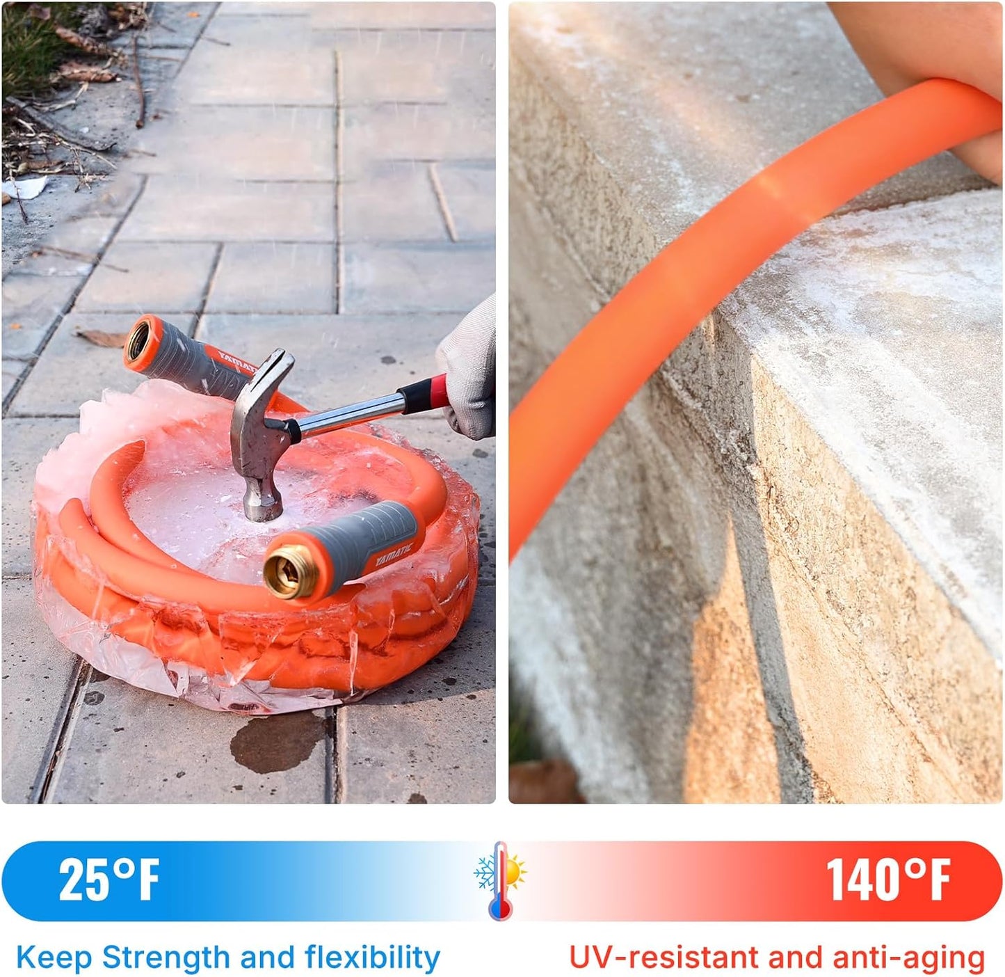 YAMATIC Heavy Duty Garden Hose 5/8 in x 50 ft with Swivel Fitting, Super Flexible Water Hose, All-weather, Lightweight, Burst 600 PSI