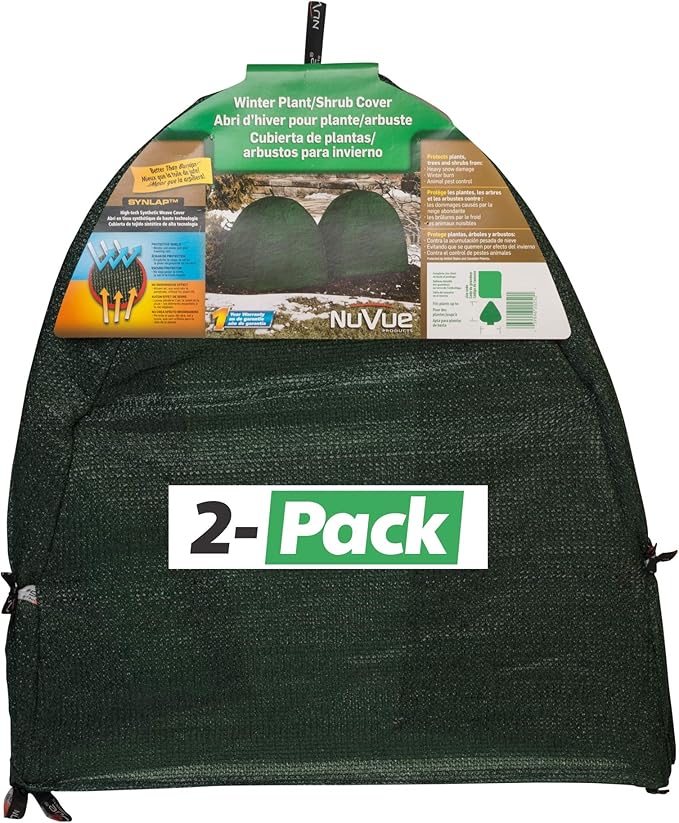 NuVue Products 22252 Winter Snow and Ice Covers for Plants, Shrubs, and Small Trees, Winter Shrub Covers for Snow and Freeze Protection, Pack of 2, Green, 28" x 28" x 30"