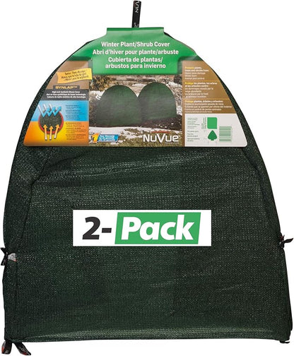 NuVue Products 22252 Winter Snow and Ice Covers for Plants, Shrubs, and Small Trees, Winter Shrub Covers for Snow and Freeze Protection, Pack of 2, Green, 28" x 28" x 30"