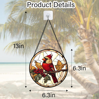 Stained Glass Window Hanging, Birds on a Branch Cardinal Sun Catchers Diamond Glass Panel Hangings Suncatcher Decor for Birthday for Women, Men, Wife, Aunt, and Mom 6.3 in